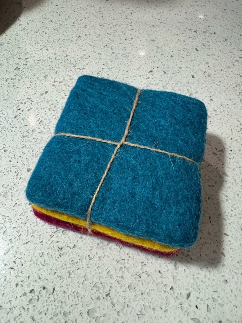 NEW Fair Trade Set 4 x Sheep Wool Felt Nepalese Handmade Coaster Squares